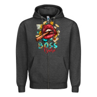 Charcoal Heather Western Boss Babe Cigar Lip Zipper Hoodie - BundleAndBundleShop