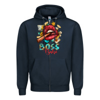 Navy Western Boss Babe Cigar Lip Zipper Hoodie - BundleAndBundleShop