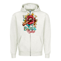 Oatmeal Heather Western Boss Babe Cigar Lip Zipper Hoodie - BundleAndBundleShop