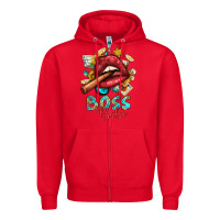 Red Western Boss Babe Cigar Lip Zipper Hoodie - BundleAndBundleShop