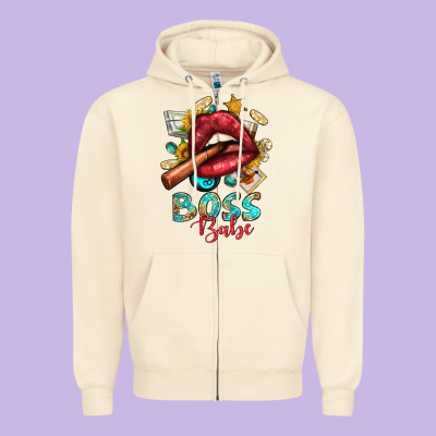 Western Boss Babe Cigar Lip Zipper Hoodie Designed By Bundleandbundleshop