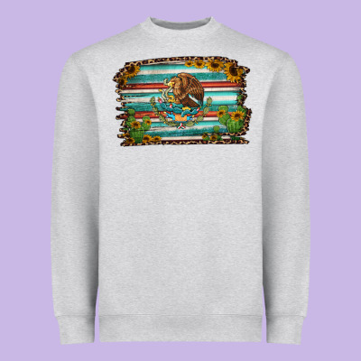 Cactus Turquoise Serape Leopard Mexican Flag Heavyweight Sweatshirt Designed By Jasminsmagicworld