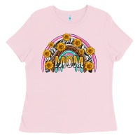 Bubblegum Pink mom with sunflower rainbow mothers day Ladies Tee - texasbilliewilder