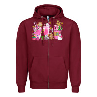 Burgundy Pink Christmas Coffee Cups Bbs Zipper Hoodie - BundleAndBundleShop