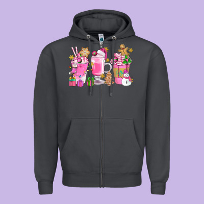 Pink Christmas Coffee Cups Bbs Zipper Hoodie Designed By Bundleandbundleshop