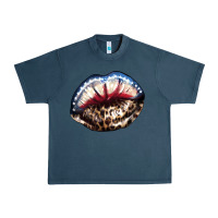 Midnight Navy American lips leopard Urban Heavy Tee - NancyCooperArtShop