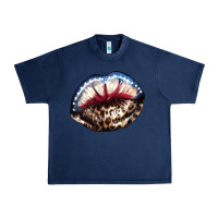 Navy American lips leopard Urban Heavy Tee - NancyCooperArtShop