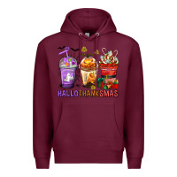 Burgundy hallothanksmas coffee cups Premium Hoodie - texasbilliewilder