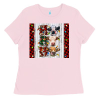 Bubblegum Pink ho ho ho christmas cow Ladies Tee - RanaPortraitStore
