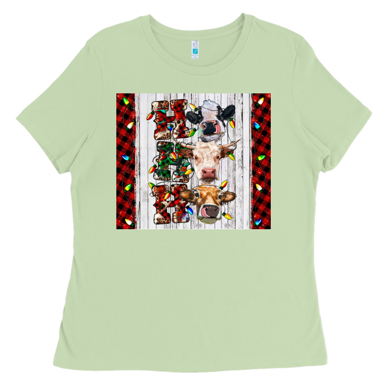 Ho Ho Ho Christmas Cow Ladies Tee by RanaPortraitStore | Teevron