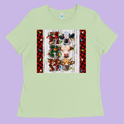 Ho Ho Ho Christmas Cow Ladies Tee Designed By Ranaportraitstore