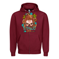 Burgundy Western Rodeo Girl Braid Red Hair Zipper Hoodie - BundleAndBundleShop