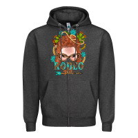 Charcoal Heather Western Rodeo Girl Braid Red Hair Zipper Hoodie - BundleAndBundleShop