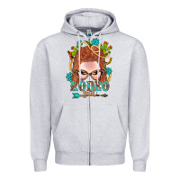 Heather Grey Western Rodeo Girl Braid Red Hair Zipper Hoodie - BundleAndBundleShop