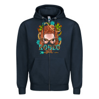 Navy Western Rodeo Girl Braid Red Hair Zipper Hoodie - BundleAndBundleShop