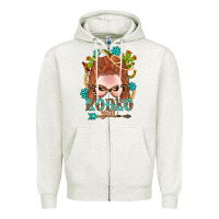 Oatmeal Heather Western Rodeo Girl Braid Red Hair Zipper Hoodie - BundleAndBundleShop