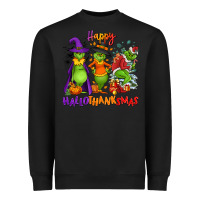 Black Happy Hallothanksmas Heavyweight Sweatshirt - NancyCooperArtShop