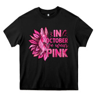 Black In October We Wear Pink Sunflower Heavy Core Tee - texasbilliewilder