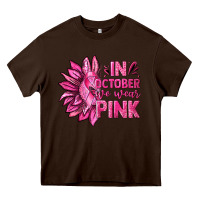 Chocolate Brown In October We Wear Pink Sunflower Heavy Core Tee - texasbilliewilder
