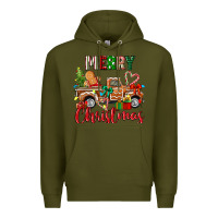 Army Green merry christmas gingerbread truck Premium Hoodie - texasbilliewilder