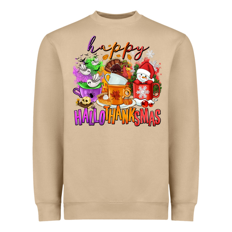 Happy Hallothanksmas Coffee Cups Heavyweight Sweatshirt by NancyCooperArtShop | Teevron
