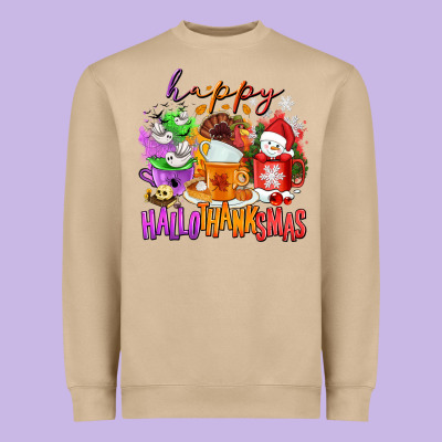 Happy Hallothanksmas Coffee Cups Heavyweight Sweatshirt Designed By Nancycooperartshop