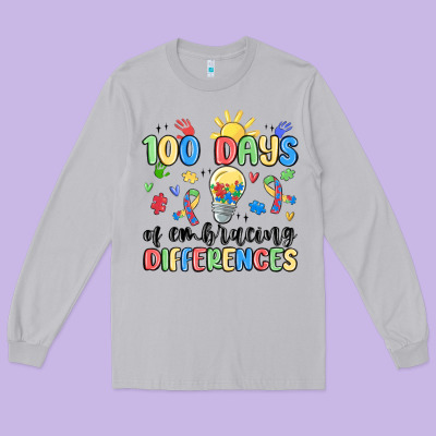 100 Days Of Embracing Differences Long Sleeve Tee Designed By Maliassmallbusiness