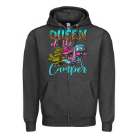 Charcoal Heather Queen Of The Camper Zipper Hoodie - BundleAndBundleShop