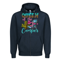 Navy Queen Of The Camper Zipper Hoodie - BundleAndBundleShop