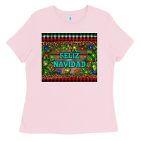 Bubblegum Pink feliz navidad Ladies Tee - RanaPortraitStore