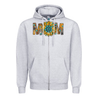 Heather Grey Western Mom With Gemstone And Sunflower Zipper Hoodie - BundleAndBundleShop
