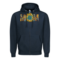 Navy Western Mom With Gemstone And Sunflower Zipper Hoodie - BundleAndBundleShop