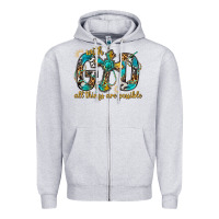 Heather Grey With God All Things Are Possible With Cross Zipper Hoodie - BundleAndBundleShop