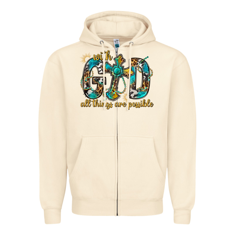With God All Things Are Possible With Cross Zipper Hoodie by BundleAndBundleShop | Teevron