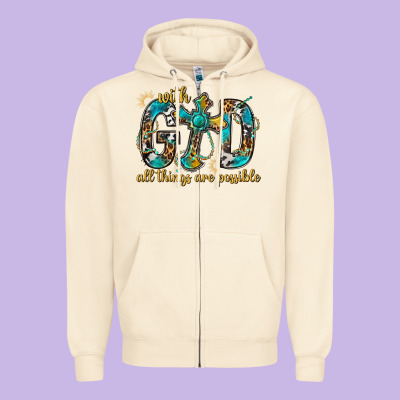 With God All Things Are Possible With Cross Zipper Hoodie Designed By Bundleandbundleshop