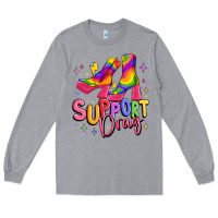 Heather Grey support drag pride Long Sleeve Tee - MaliasSmallBusiness