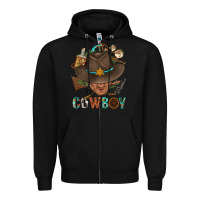 Black Western Cowboy Portrait With Cactus Zipper Hoodie - BundleAndBundleShop