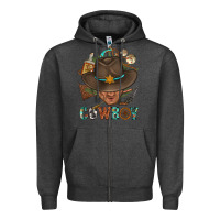 Charcoal Heather Western Cowboy Portrait With Cactus Zipper Hoodie - BundleAndBundleShop