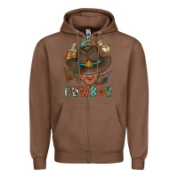 Chestnut Western Cowboy Portrait With Cactus Zipper Hoodie - BundleAndBundleShop