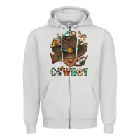 Dove Grey Western Cowboy Portrait With Cactus Zipper Hoodie - BundleAndBundleShop
