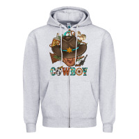 Heather Grey Western Cowboy Portrait With Cactus Zipper Hoodie - BundleAndBundleShop