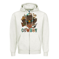 Oatmeal Heather Western Cowboy Portrait With Cactus Zipper Hoodie - BundleAndBundleShop