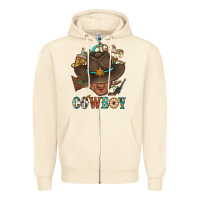 Sandshell Western Cowboy Portrait With Cactus Zipper Hoodie - BundleAndBundleShop