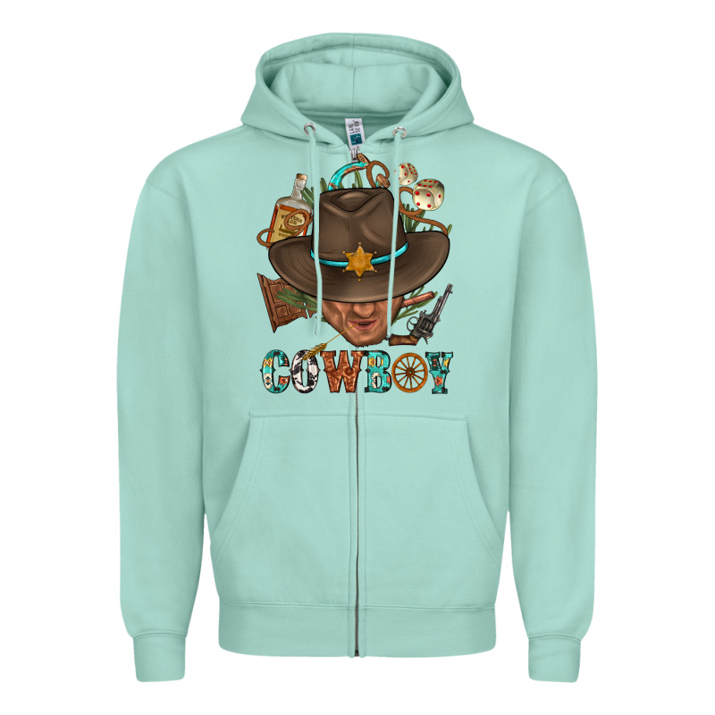 Western Cowboy Portrait With Cactus Zipper Hoodie by BundleAndBundleShop | Teevron