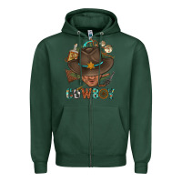 Sports Green Western Cowboy Portrait With Cactus Zipper Hoodie - BundleAndBundleShop