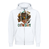 White Western Cowboy Portrait With Cactus Zipper Hoodie - BundleAndBundleShop
