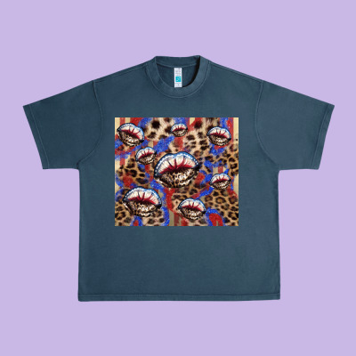 American Flag Lips Leopard Urban Heavy Tee Designed By Nancycooperartshop