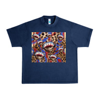 Navy american flag lips leopard Urban Heavy Tee - NancyCooperArtShop