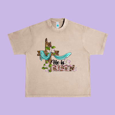 He Is Risen Cross Urban Heavy Tee Designed By Barkaloodesign
