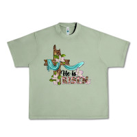 Oil Green he is risen cross Urban Heavy Tee - BarkalooDesign
